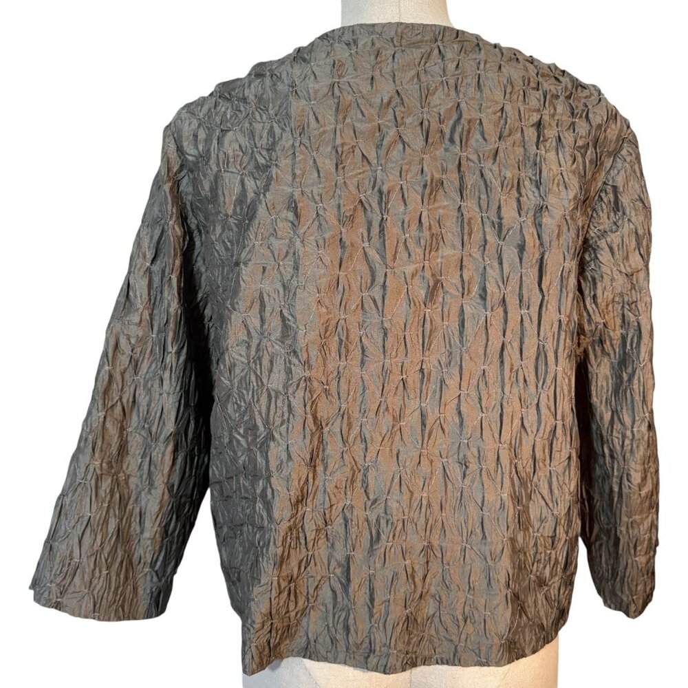 Eileen Fisher Womens 100% Silk Jacket Open Front Size L Crinkle Smock Texture - Picture 4 of 8